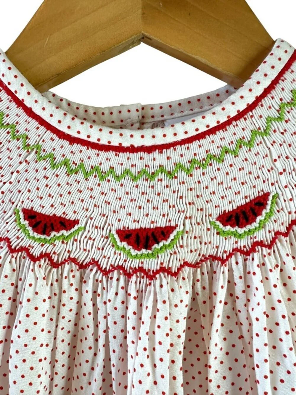 NWT Stitchy Fish Watermelon Smocked Red White Polka Dot Dress Flutter Sleeve 3T